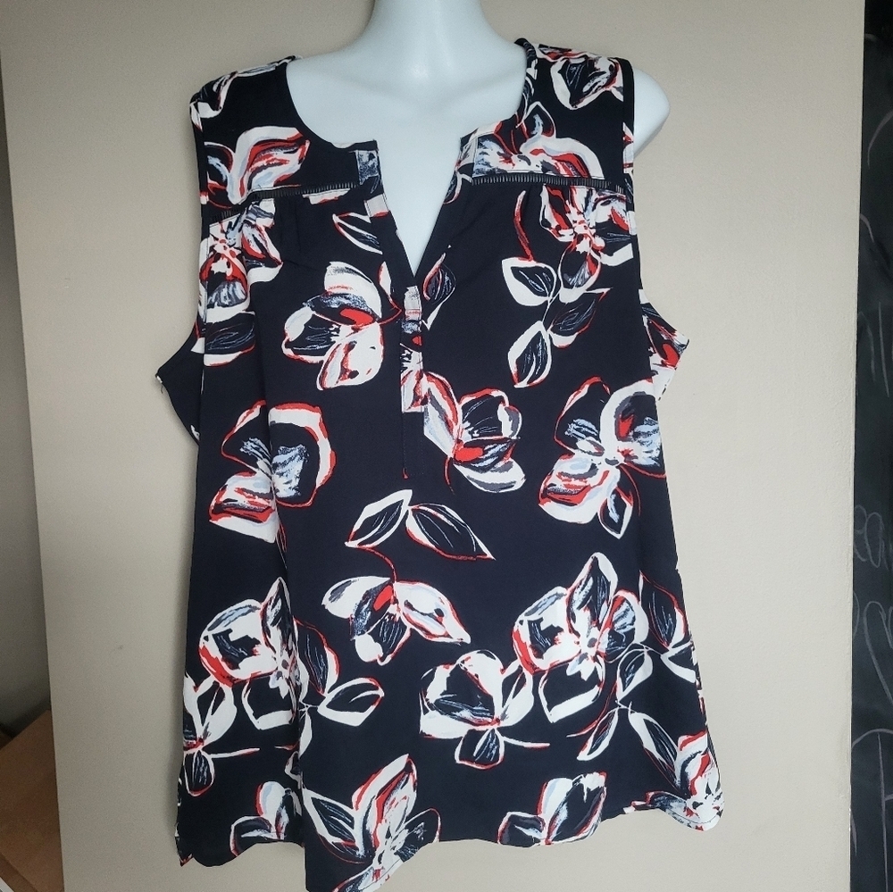 Catherine Malandrino Black and Red Floral Blouse, Size Large